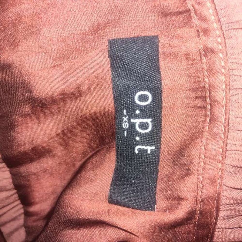 O.P.T Women’s Brown Satin Boho Ruffle Mini Dress Size XS BG30 - Picture 4 of 4
